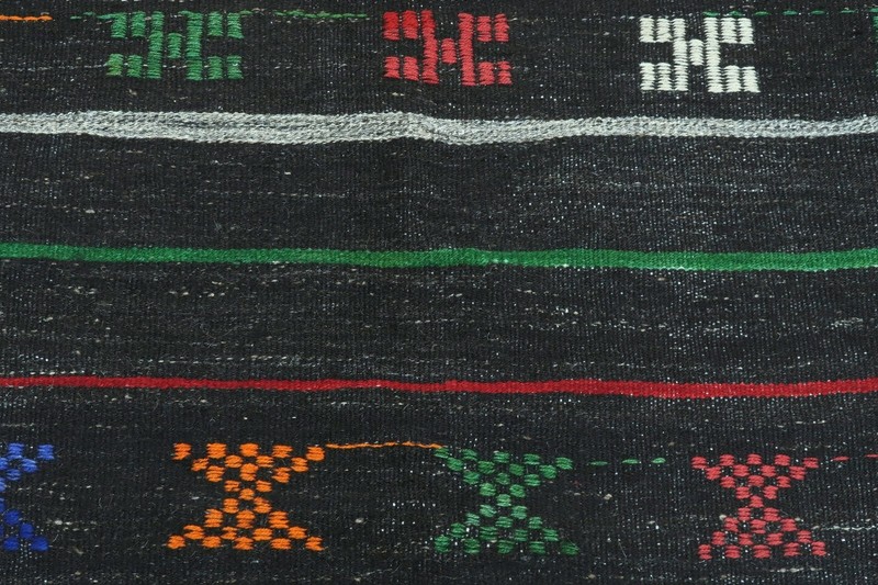 Black Striped Vintage Turkish Kelim, Handwoven Tirbal Large Carpet Rug 79"x111" gallery