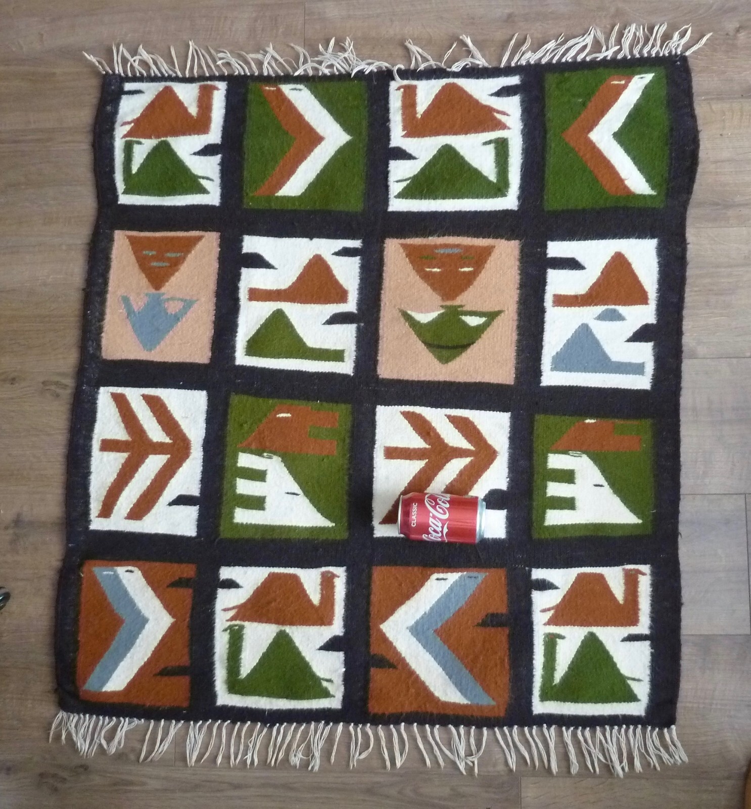 Vintage Traditional Handmade Peruvian Wool Multicolor Kilim Rug 97x91cm, 1960's gallery