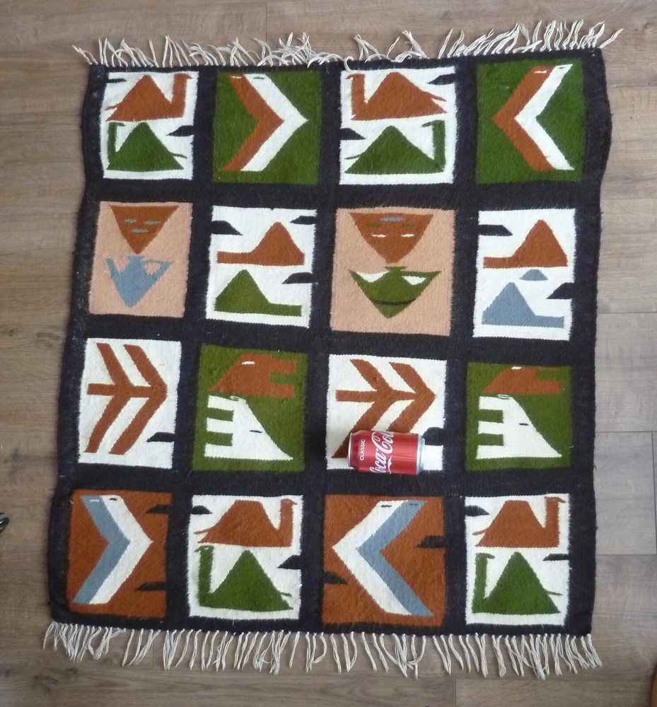 Vintage Traditional Handmade Peruvian Wool Multicolor Kilim Rug 97x91cm, 1960's
