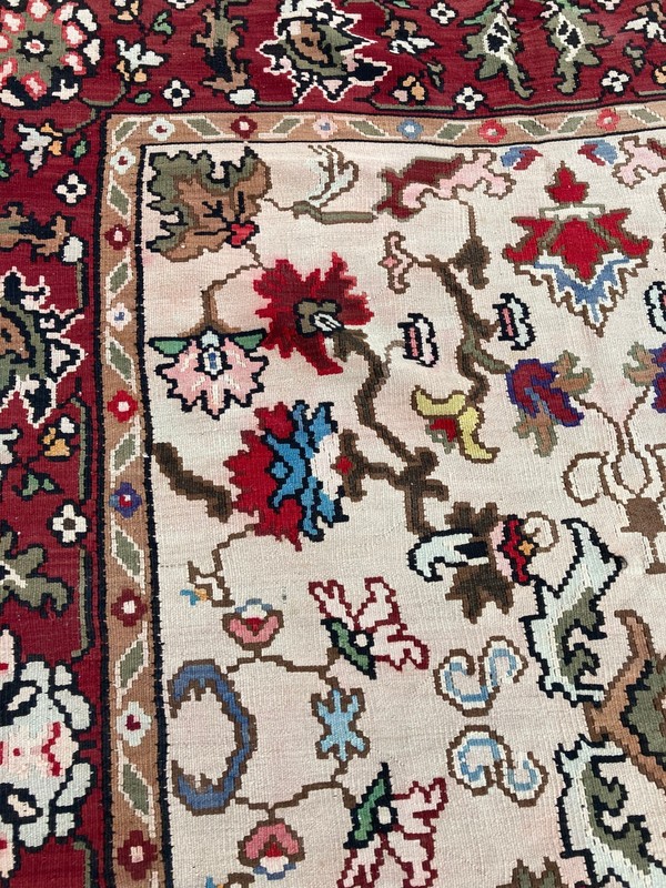 Vintage Handmade Traditional Turkish Floral Wool Kilim Rug 242x205 cm gallery