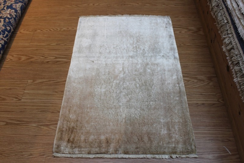 AUTHENTIC SILK RUG, Antique 4' x 2'6" Natural Silk muted color matches Herke gallery