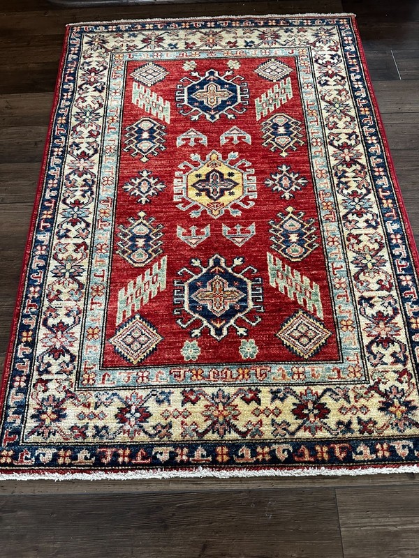 Vintage Handmade Colorful Afghan Kazakh Accent Rug, 3'x4' gallery