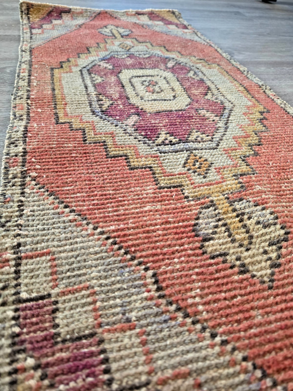 Vintage Turkish Yastik Rug 17x36 Hand Knotted Wool Small Entryway Bath Accent gallery