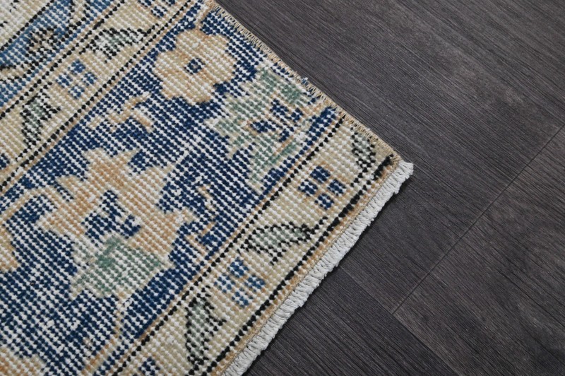 Vintage Turkish Runner Rug 2x6ft BEIGE Handmade Anatolian Oushak Hallway Wool gallery