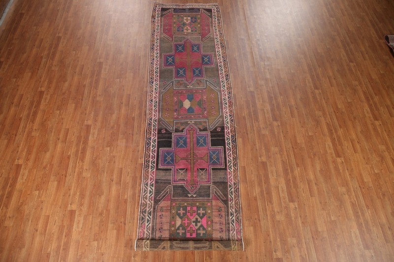 Vintage Handmade Wool Ardebil Runner Rug 4x13 Tribal Traditional Carpet gallery