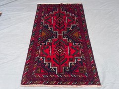 2’9×4’8 ft Vintage Afghan Baluchi Hand Knotted Wool Red Navy Geometric Area Rug