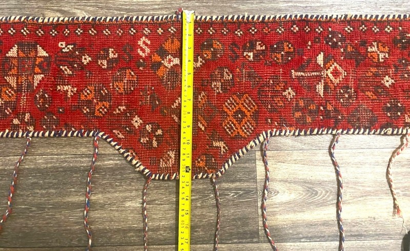 Shirvan Rug Altered To Wall Hanging Wool With Tassels 105" L x 9"-12' W gallery