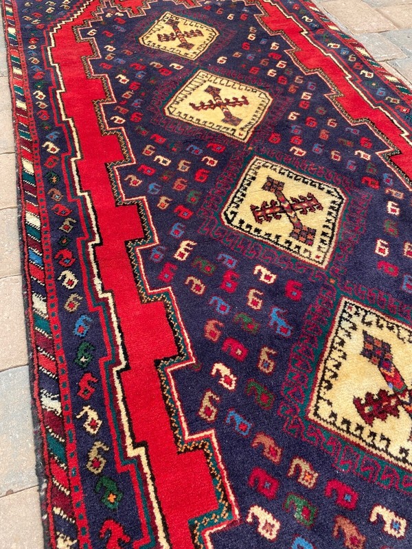 Slightly Imperfect Handmade Turkish Runner, Tribal Paisley Geometric Design,3x8 gallery