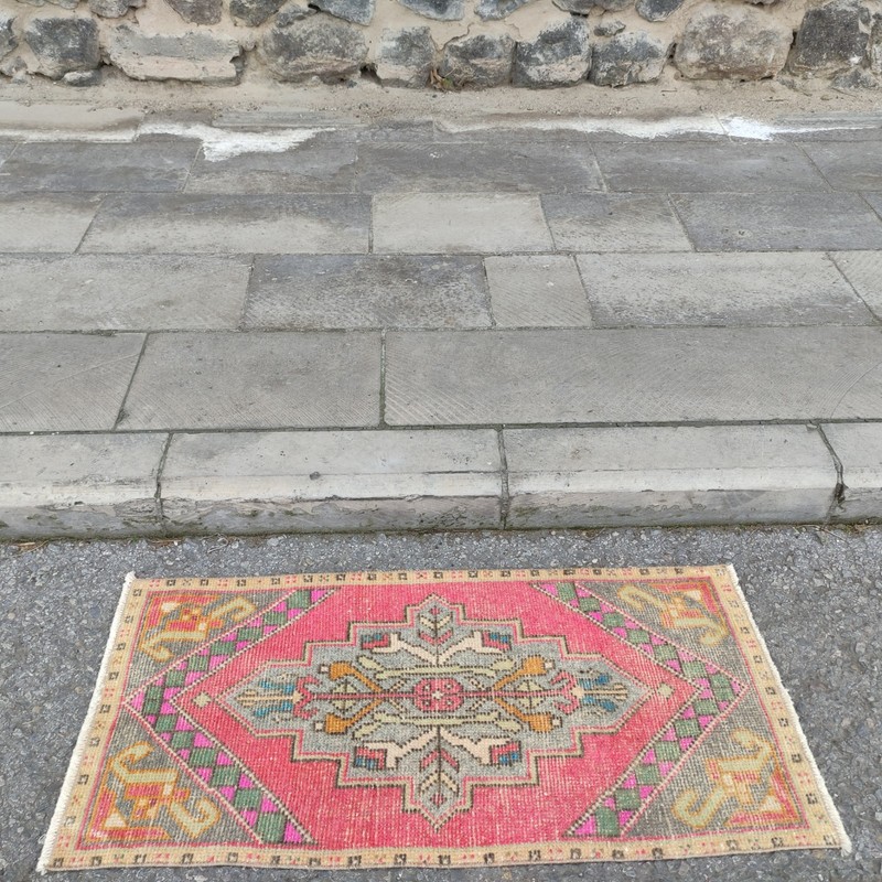 xox borders 2x3 Turkish Vintage Small Rug 49 x 105 cm Bath Mat 1.61 x 3.44 ft gallery