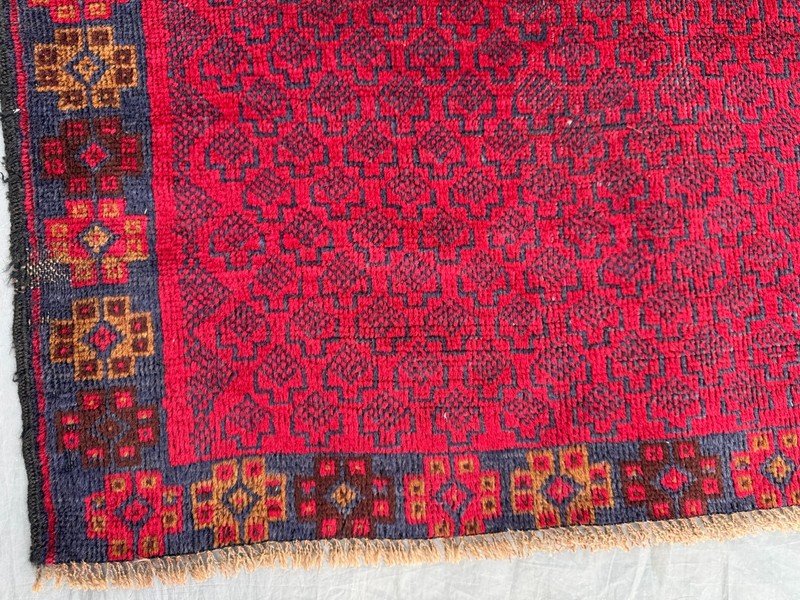 Vintage 2'10 x 4'4 Ft Afghan Baluchi Fine Rug, Red & Blue Geometric Area Rug gallery
