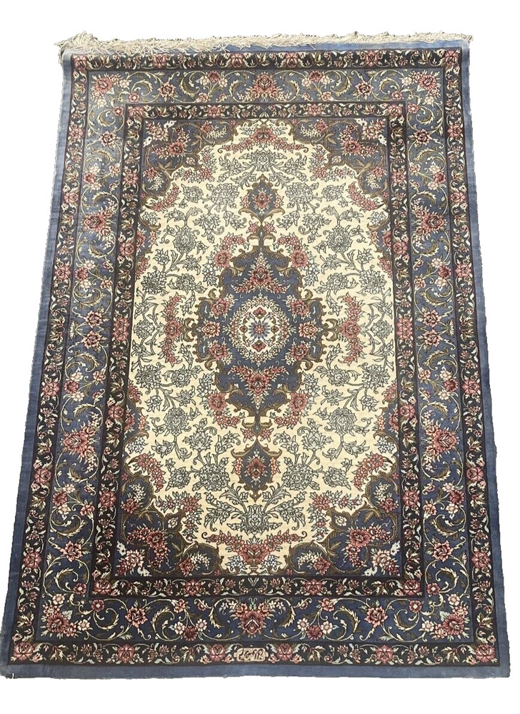 AUTHENTIC QOUM SILK WALL HANGING RUG SIGNED " REZVANI "
