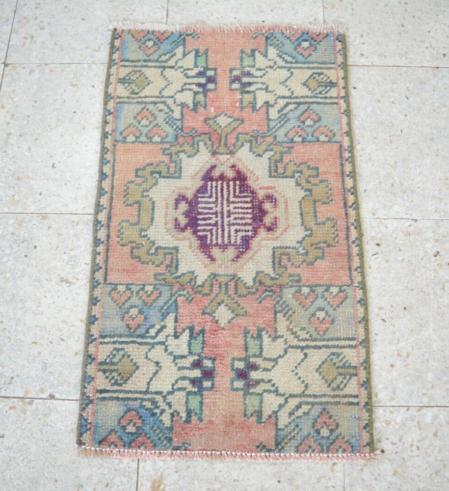 Red Handmade Bohemian Door Mat, 1.4x2.5ft, Turkish Red Oriental Boho Door Mat,