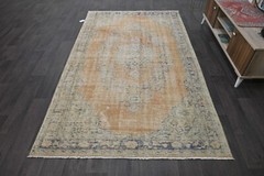 Oushak 5×8,Turkish Rug,vintage,anatolian,ORANGE,kilim,Bohemian,handmade,wool