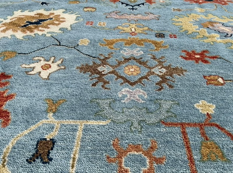 On Sale Genuine Hand Knotted Blue Oushak Geometric Area Rug Carpet 9’x11’10”,#9 gallery