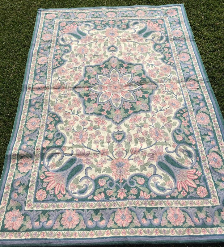 Star of Kashmir Chain Stitched pastel wall hanging or rug 71x 49 gallery