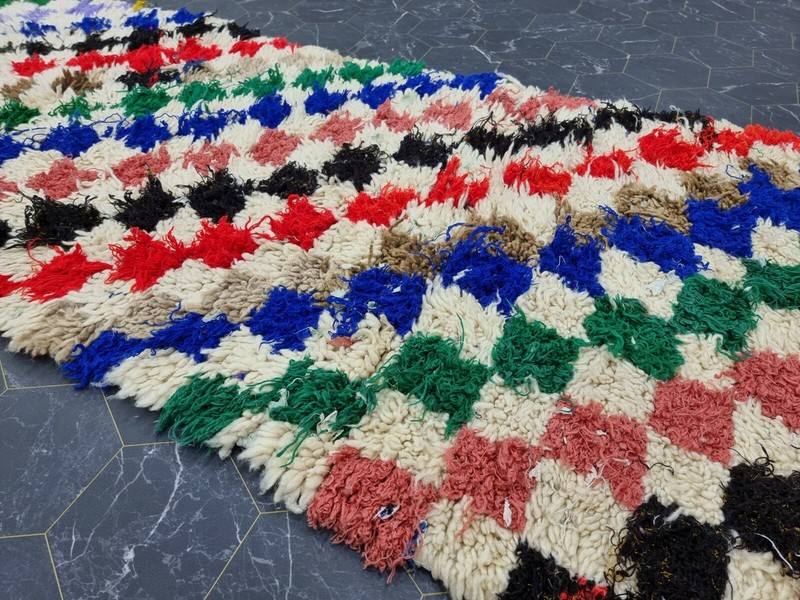 Moroccan Handmade Vintage Rug 2'4''x6'4'' Berber Checkered Red Cotton Area Rug . gallery
