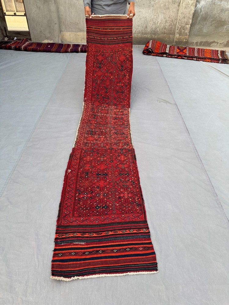 Antique Afghan Sumak Kilim Runner Rug tribal Wool entryway rare Runner