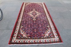 Vintage Hand Made Traditional Oriental Wool Blue Red Large Long Rug 286x133cm