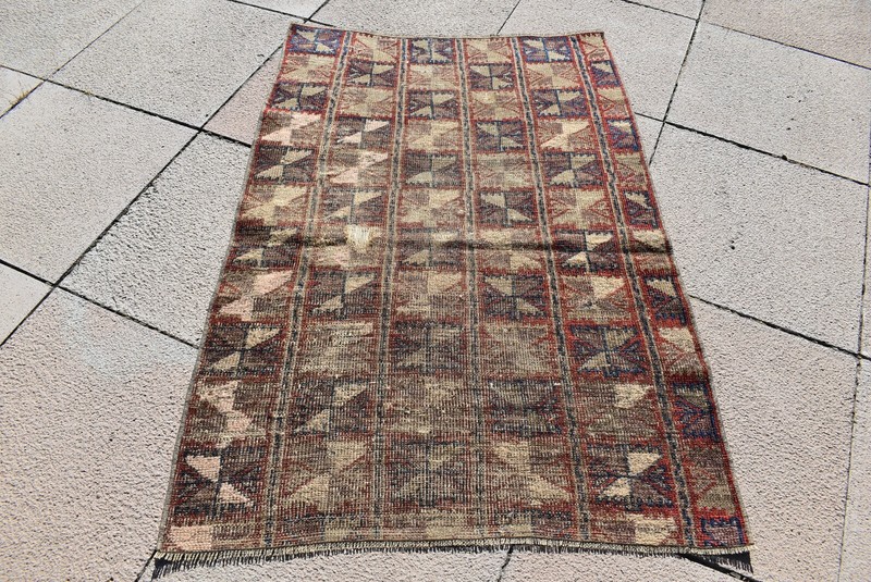 Fabulous Antique Camel Wool Tribal Collector's Piece Distressed Low Pile Rug gallery