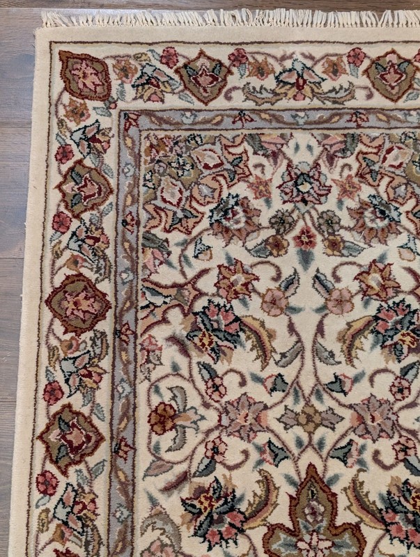 Per'sian Design Runner Rug 2.6 x 8.6, Ivory, Wool and Silk, Hand Tufted gallery