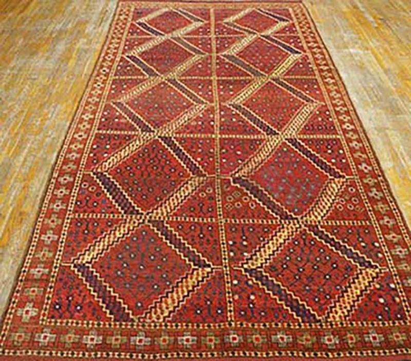 Antique Central Asian Ersari Carpet 5'10"×11'10" Red Diamond, Rust Border gallery