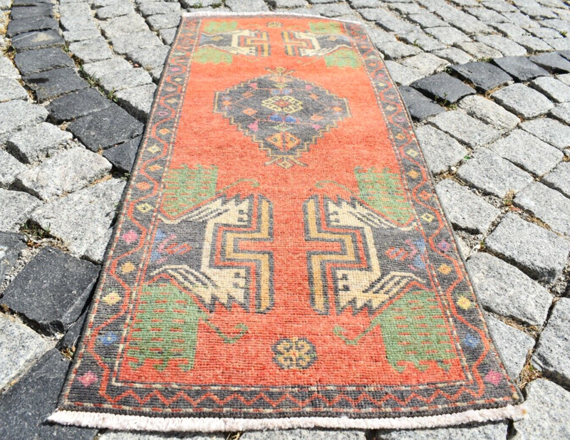 Vintage Turkish Rug 1'5'' x 3'6'' ft Anatolian Muted Dye Oushak Small Area Rug gallery