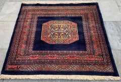 Vintage Afghan Jaldar Bokhara, Wool Area Rug, Traditional Carpet (2×2 ft.)