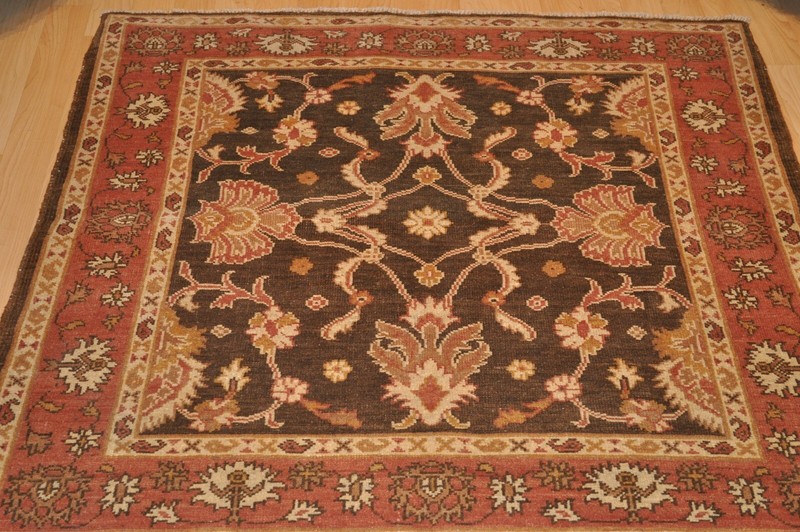4x4 ft. FINE QUALITY Genuine handmade brown rug square hand-knotted Beige 4'x4' gallery