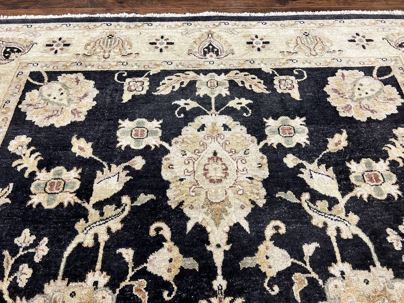 Indo Mahal Rug 8x10, Black and Beige, Vintage Rug 8 x 10 ft, Floral, Wool Carpet gallery