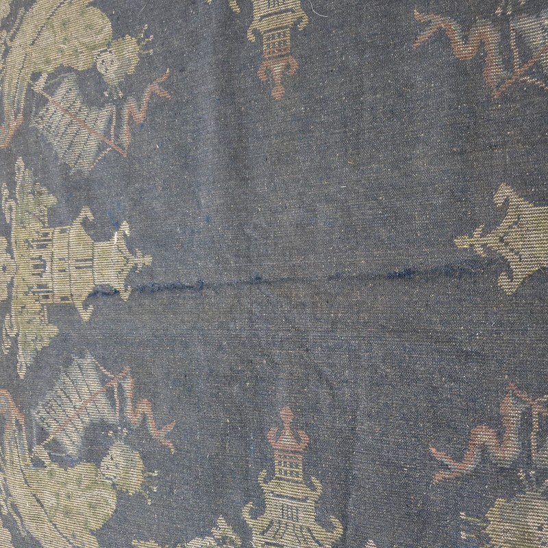 Oriental Style Vintage Italian Made Fringed Carpet Blue Square 34'' x 34" gallery