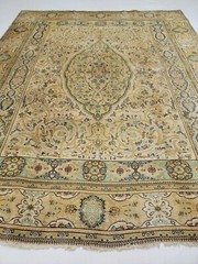 Antique Oriental Hand-Knotted Wool Area Rug Ivory/Gold/Green/Beige 9’7″ x 11’8″