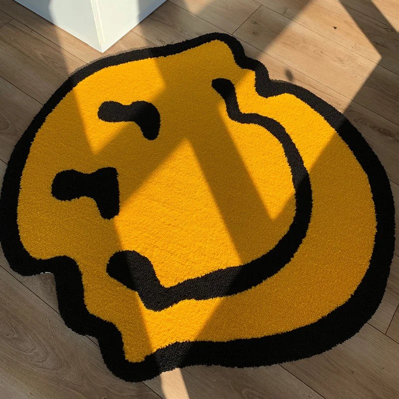 Yellow Twisted Smiling Tufted Carpet, Handmade Soft Rug, Room Fluffy Carpets