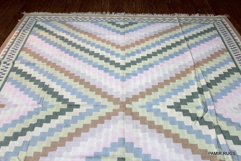 SOUTHWESTERN STYLE Hand made 8X10 WOVEN LIGHT BLUE BEIGE & KHAKI Navajo design gallery