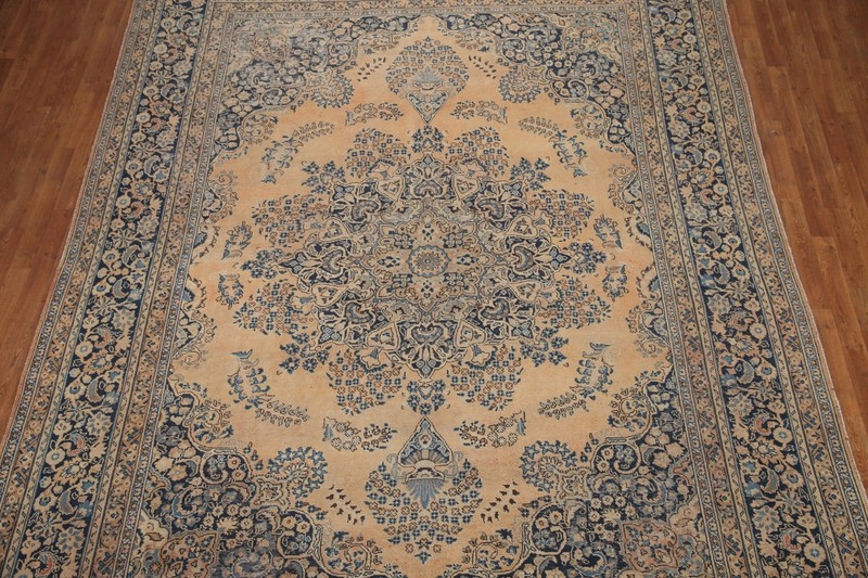Vintage Muted Rust/ Navy Blue Wool Mashaad Area Rug 10x13 Living Room Carpet gallery