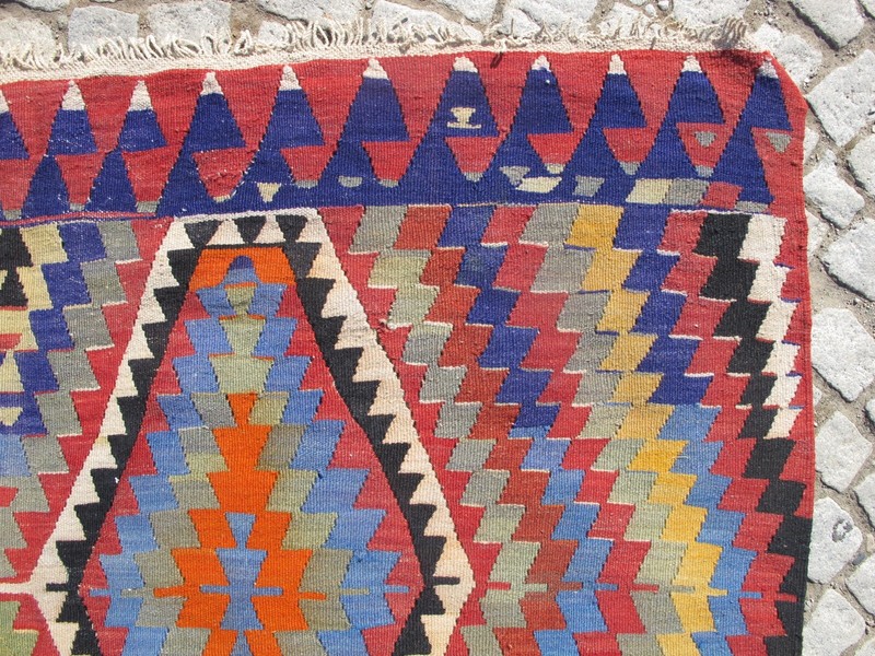 Turkish Kilim 65x105 Handwoven Diamond Kilim Rug 166x268cm Vintage Natural Wool gallery