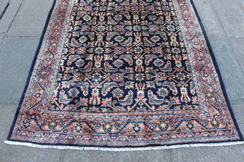 Vintage Hand Made Traditional Oriental Wool Blue Large Long Rug 321x132cm gallery