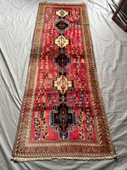 3’2×9’3 ft Vintage Caucasian Kazak Hand Knotted Wool Red Tribal Medallion Runner