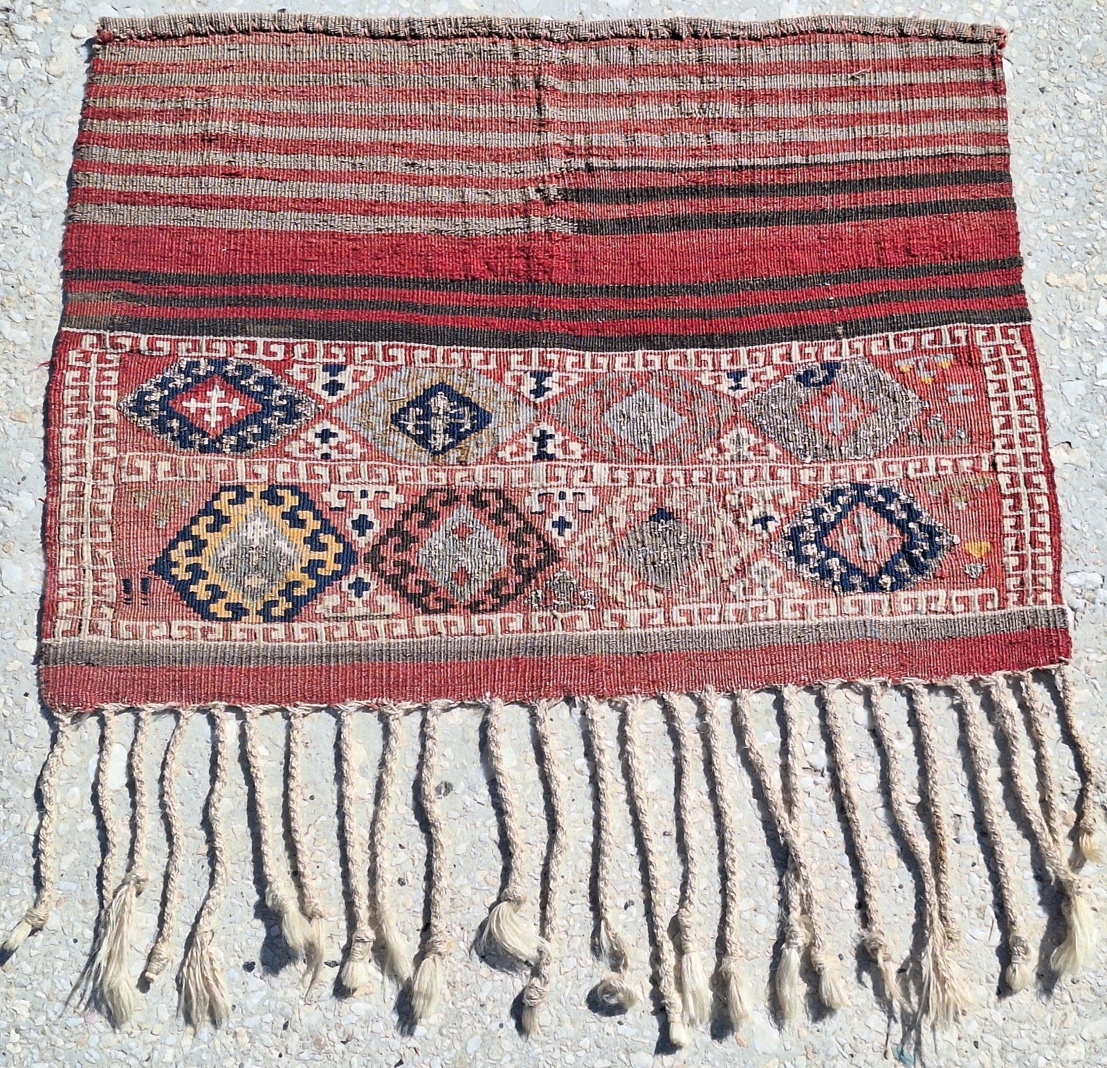 1940s Collectible Semi-Antique Kilim, Anatolian HandMade Rug, Fringed Wall Decor gallery