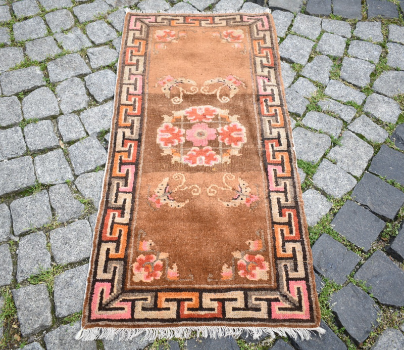 Fabulous Antique Tibetan Chinese Peking Rug 20'' x 40'' Collectors Item Wool Rug gallery