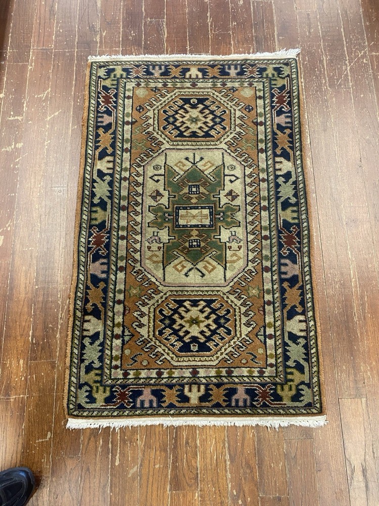 Hand Knotted 2’6” x 5” Oriental Rug Indu Wool Cotton Foundation Joshghan