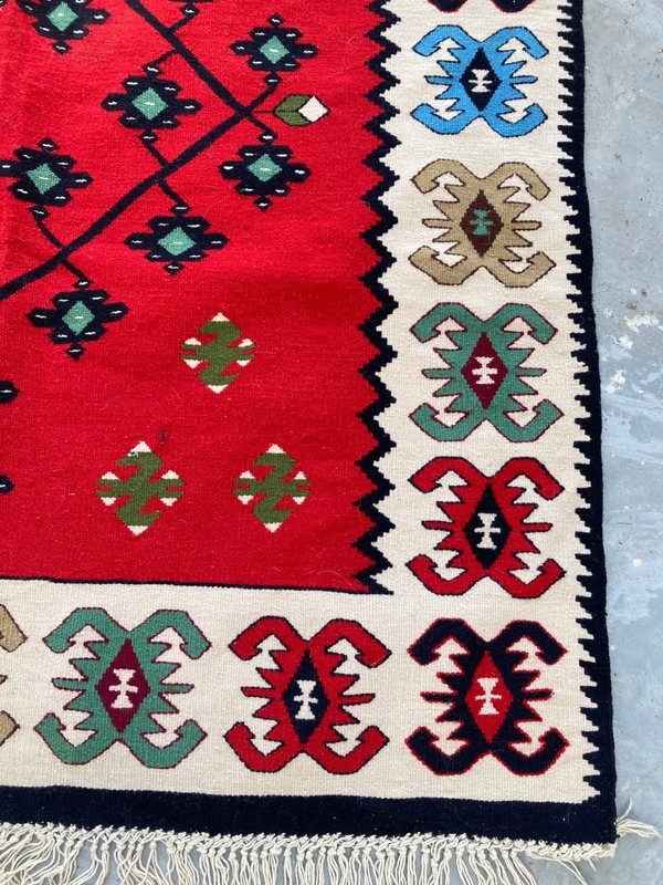 Vintage Traditional Handmade Turkish Pirot Tribal Kilim Floor Rug 195x117 cm gallery