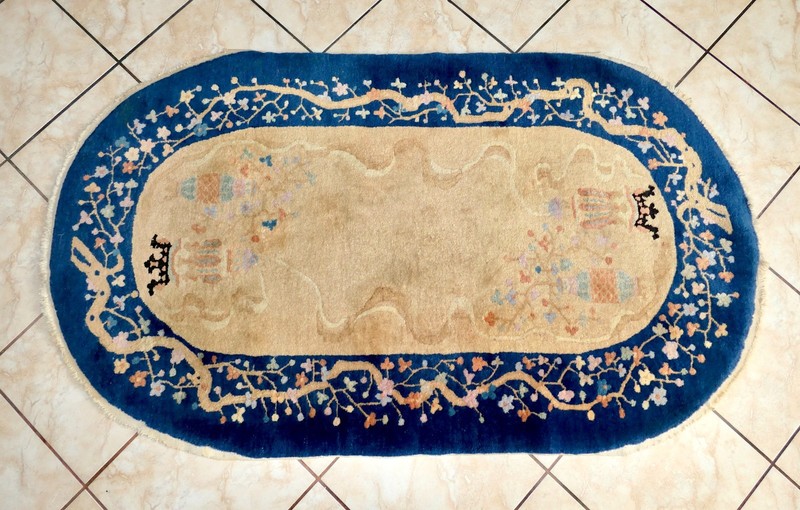 Art Deco Chinese Nichols Peking Fette Hand Knotted Oval Vase Crown Rug 5.4x3' #1 gallery