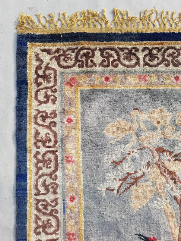Vintage Handmade Peking Chinese Two cranes Wool Rug Carpet 137x88 cm gallery