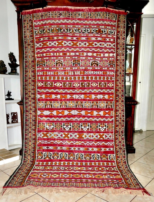VNTG Moroccan Zemmour Hanbal Berber Kilim Flatweave Tribal Textile Rug 8'5"x4'5" gallery