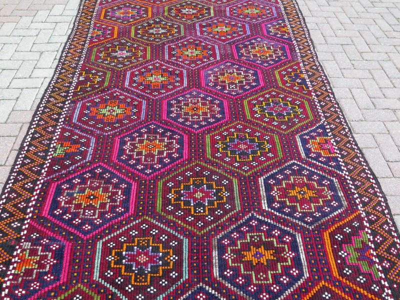 Multicolor Area Rug Boho Rug Vintage Turkish Kilim Embroidery Kelim Rug 72"x118" gallery