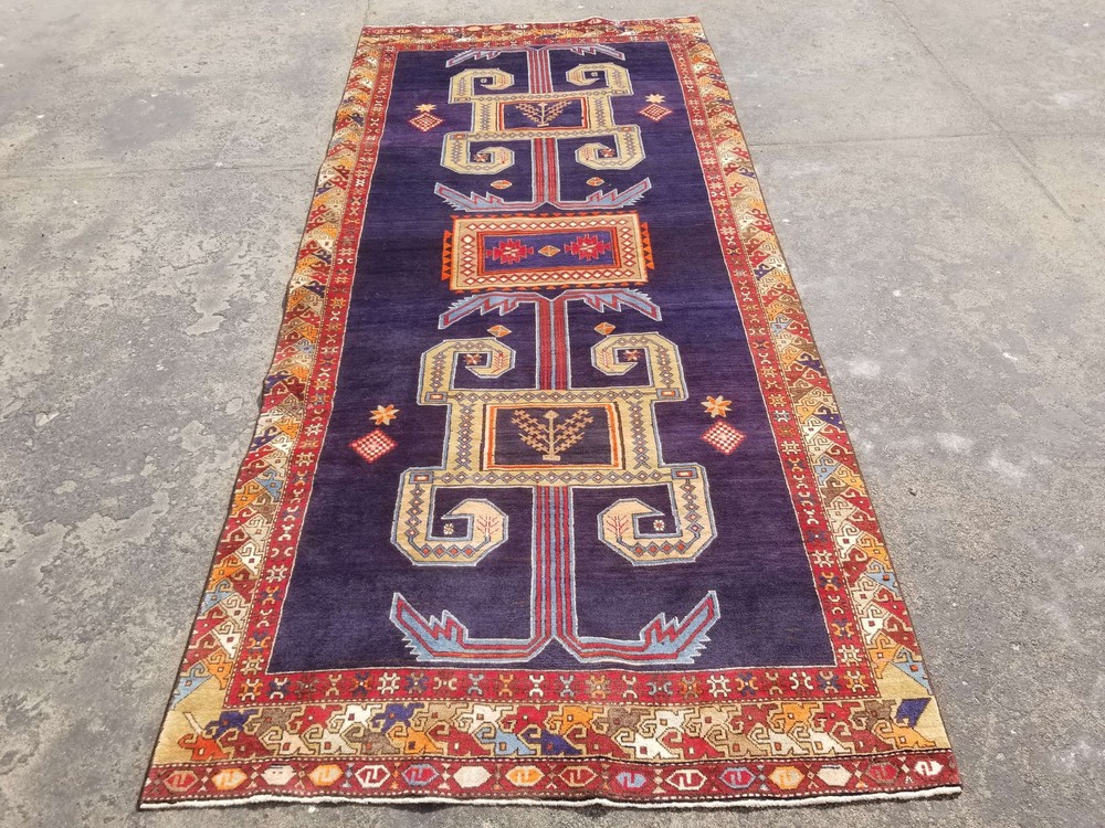 Distressed Vintage Traditional Handmade Turkish Wool Multicolor Rug 300x132cm