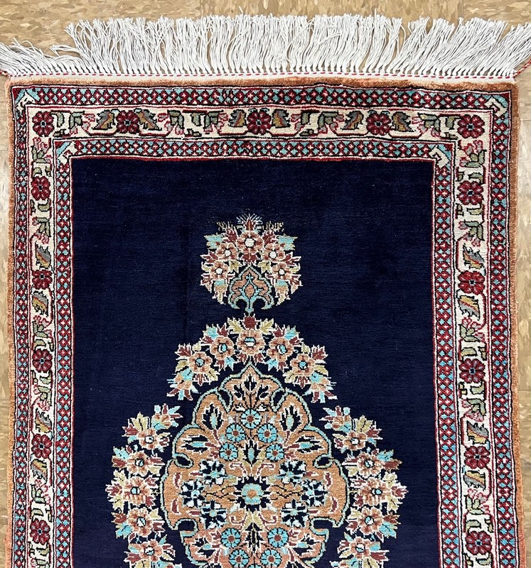 Antique Silk Hand Knotted Oriental Area Rug 2x3 Navy Blue Vintage Mint Unused gallery
