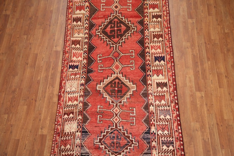 Vintage Red Wool Hand-knotted 9 ft Runner Tribal Traditional Hallway Rug 4x9 gallery