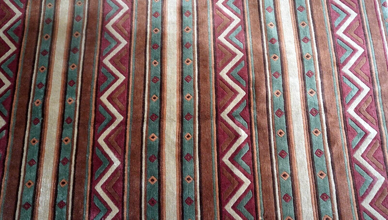 Excellent Tibetan hand knotted Wool Zig-Zag Wave Line Oriental Rug 6' x 8'8" gallery