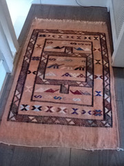 Vintage Turkish?? Embroidery Kilim Hand Stitched Wool Textile – 140cm X 86cm